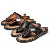 Men's Flip Flops Genuine Leather Luxury Slippers Beach Casual Sandals Summer