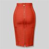 Black Red Blue Orange Zipper Bodycon Rayon Bandage Skirt Day Party Pencil Skirt