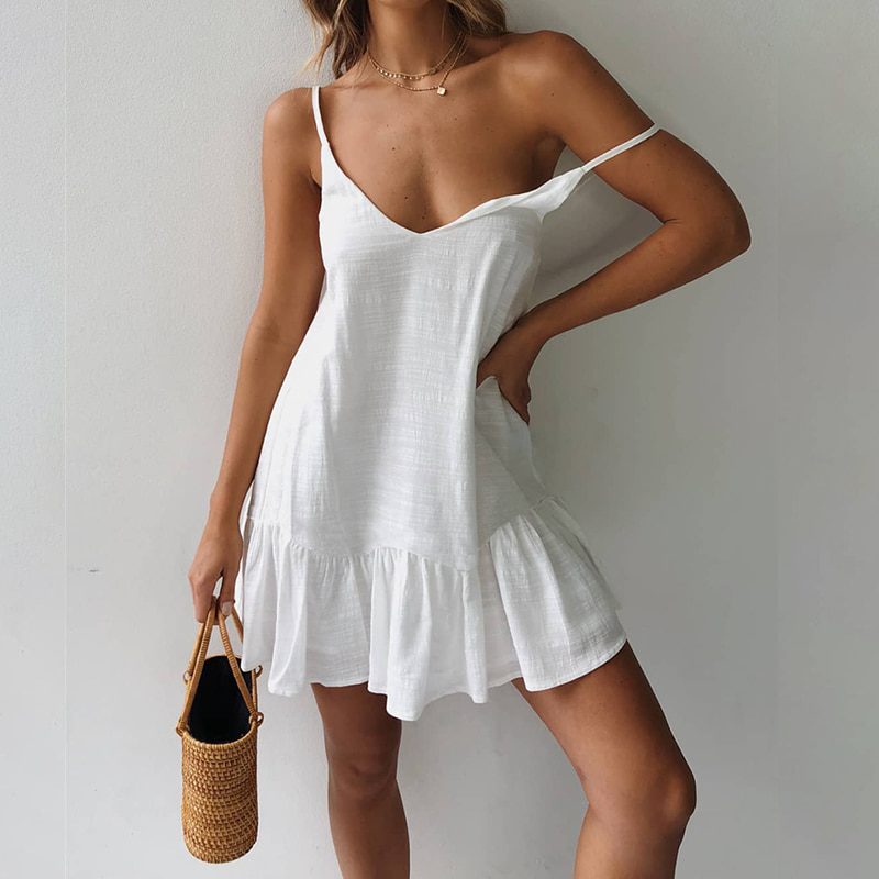 Strap Dresses Off Shoulder Women Summer Dress White Shift Dress Ruffle