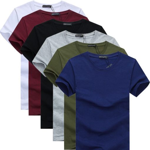 6pcs Simple creative design line solid color cotton T Shirts Men’s New ...