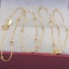 18k Yellow Gold Chain Women Luck Mini Beads & O Chain Link Necklace 40-60cmL 1.5mmW