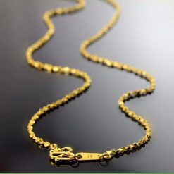 Real Pure 18K Yellow Gold Chain 1.5mmW Beads Women's O Link Rolo Necklace 