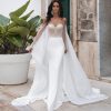 Wedding Dresses Illusion O Neck Off Shoulder Backless Detachable Shawl Beading Appliqued Crystal Bridal Gowns