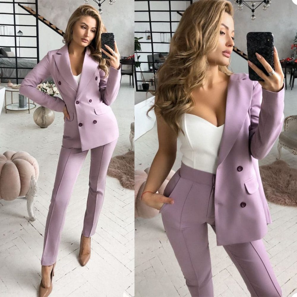 Business Streetwear Women Suits Double Breasted Elegant Pants Blazer ...