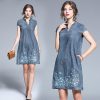 Denim Dress Women Summer Short Sleeves Plus Size Clothes Vestidos High Quality European Style Embroidery Clothing