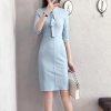 Luxury Vintage Solid Color Wear to Work Knot Vestidos Business Party Women Elegant Office Lady Female Slim Bodycon Pencil Dress