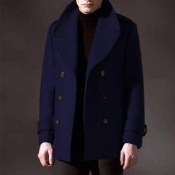 Men’s woolen coat high-end show youth winter double-breasted large lapel short woolen coat Double Breasted Coat Men Men Wool Coat Outwear & Jackets cb5feb1b7314637725a2e7: Black|Blue