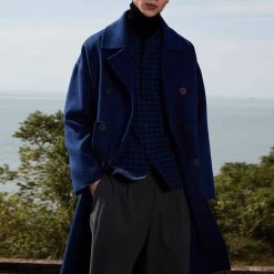 Solid Blue England Style Custom Woolen Overcoat Men’s Loose Double Breasted Warm Mid-Length Trench Coat Male Thick Jacket Double Breasted Coat Men Men Casual Jackets Men Wool Coat Outwear & Jackets cb5feb1b7314637725a2e7: Blue