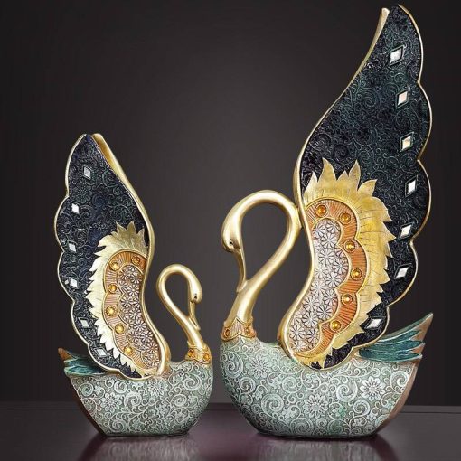 Statues and Sculptures Swan Love Retro TV Cabinet Sculpture Hand Drawn Modern Colorful Inlaid Gems Figurines for Interior Home Garden & Appliance cb5feb1b7314637725a2e7: A|B|C|D