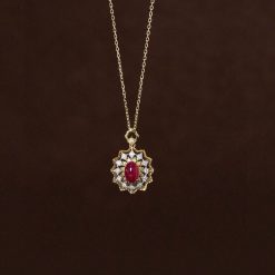 18K Solid Yellow Real Gold Jewelry(AU750) Women Designer Retro Pigeon Blood Red Diamond Ruby Pendant Necklace Fashion Lady Jewelry and Watches 8703dcb1fe25ce56b571b2: With Chain|Without chain
