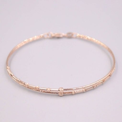 Pure 18K Rose Gold Bangle Woman Best Lucky Gift Double Carved Small Beads Bracelet 4.5g / 57mm Jewelry and Watches Brand Name: NoEnName_Null