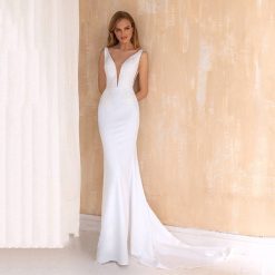 2022 Mermaid Wedding Dress Charming Double V Neck Sleeveless Appliques Backless Satin Bridal Gowns Plus Size Weddings & Events Weddings Dresses Women cb5feb1b7314637725a2e7: Ivory|White