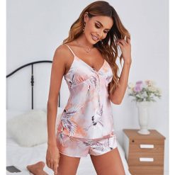 2PC New Ladies Pajamas Summer Silk Women’s Pajamas Suit Sexy Suspender Shorts Ladies Homewear Sexy Lingerie Women’s Pajamas Suit Lingerie Women cb5feb1b7314637725a2e7: 2397 Light Pink|2401 Light Blue|2403 Beige|2404 Light Pink