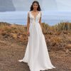 Pleated Long Elegant Wedding Dress Boho Chiffon Lace Cap Sleeve Bridal Gown robe de mariée Bohemian Beach Custom Size