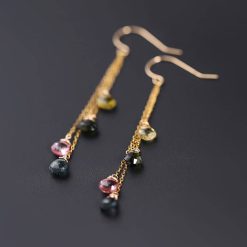 DAIMI Color Tourmaline Ear Line Genuine Gemstones Natural Yellow 18k Gold Ins Niche Designer Earrings Jewelry and Watches 8703dcb1fe25ce56b571b2: Tourmaline