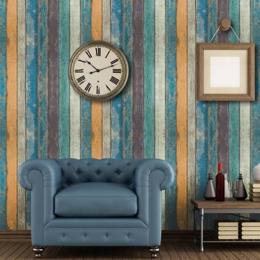 45cm*100cm Vintage Colorful Wood Stripe Wallpaper PVC Self Adhesive Waterproof Wall Papers Home Decor Living Room Wall Decals Home Garden & Appliance cb5feb1b7314637725a2e7: Colorful Wood Stripe