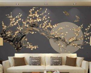 Custom 3d beautiful new Chinese plum blossom moon mural light luxury golden embossed lines background wall living room wallpaper Home Improvement, Tools f4843c1c797abf1a256c88: 1 m2 