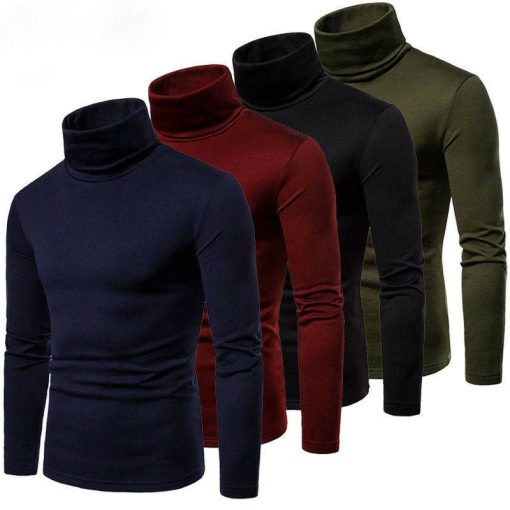 Fashion Men's Casual Slim Fit Basic Turtleneck Knitted Sweater High Collar Pullover Male Double Collar Autumn Winter Tops Men cb5feb1b7314637725a2e7: Army Green|Black|Burgundy|Navy Blue