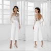 White Chiffon Long Sleeve Wedding Party Events  Mother Of The Bride Suits Mother Of the Bride Dress Trousers Formal Pant Suits