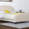 Full Upholstered Linen Platform Bed W/Curved Shape Headboard&Footboard Metal Frame Strong Wood Slat Support Height Adjustable