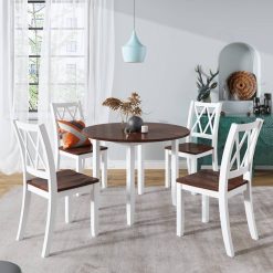Dining Table Set Round Wood Drop Leaf 5 Piece Dining Set with 4 Cross Back Chairs for Small Place Home Garden & Appliance cb5feb1b7314637725a2e7: FX02939WT