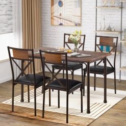 5Piece Kitchen Table Set with 4 Chairs,Kitchen and Dining Room Table Set,Metal Frame and Wood Tabletop Table Set for Dining Room Home Garden & Appliance 1ef722433d607dd9d2b8b7: United States