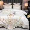 Luxury Gold Royal Embroidery Satin Silk Cotton Bedding Set Smooth Silky Double Duvet Cover Set Comforter Cover And Pillowcases