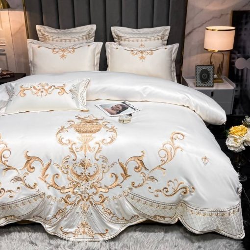 Luxury Gold Royal Embroidery Satin Silk Cotton Bedding Set Smooth Silky Double Duvet Cover Set Comforter Cover And Pillowcases Home Garden & Appliance Home Textiles cb5feb1b7314637725a2e7: 1|3|4|5|6|7
