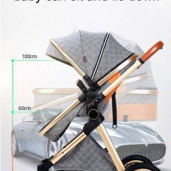 Luxury Multifunctional Baby Stroller 3 In 1 With Car Seat Newborn Foldable Baby Carriage High Landscape Infant Trolley Stroller Baby Ships From: Spain Color: Light gray