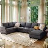 Living Room Sofa Set Large Upholstered U-Shape Sectional Sofa, Extra Wide Chaise Lounge Couch, Grey/Beige