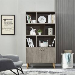 For Home Office Walnut/Oak/Coffee Modern Bookcase With 2 Doors 67" Tall Storage Cabinet Wooden Bookshelf With 6 Compartment Home Garden & Appliance cb5feb1b7314637725a2e7: Coffee|Oak|Walnut