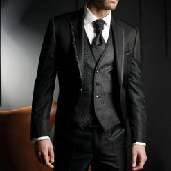 Floral Slim Fit Wedding Tuxedo for Groom 3 Piece Man Fashion Suits Jacket Waistcoat with Pants Notched Lapel Male Costume Coat Men cb5feb1b7314637725a2e7: Black