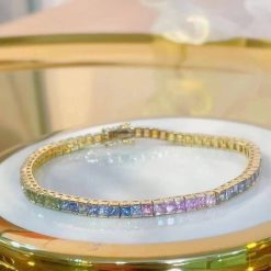 Customized 18K Gold Bracelet 3x3mm Square Natural Gradient Rainbow Sapphire Gemstone Fashion Jewelry Christmas Party Gifts Jewelry and Watches 8703dcb1fe25ce56b571b2: Multi