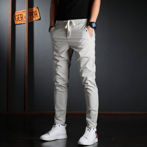Summer Men Elastic Waist Casual Pants Korean Streetwear Lightweight Cotton Gray Slim Fit Trousers Men 6f6cb72d544962fa333e2e: 28|29|30|31|32|33|34|36|38