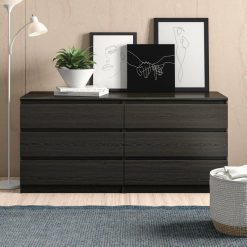 Modern Chest of Drawers Contemporary 6 Drawer Cabinet Solid Wood Wide Double Dresser Cabinet in Black Woodgrain for Living Room Home Garden & Appliance 1ef722433d607dd9d2b8b7: United States