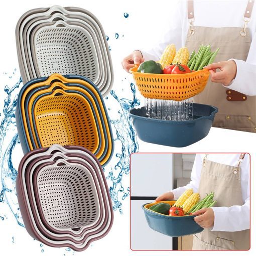 6Pieces/Set Multifunctional Drain Container Household Double-Layer Vegetable Washing Strainer Kitchen Fruit Clean Storage Basin Home & Garden Home Garden & Appliance Kitchen Racks & Holders Kitchen Storage& Organization Kitchen, Dining & Bar cb5feb1b7314637725a2e7: blue and yellow|grey and white|purple and white