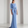 Light Sky Blue Half Sleeve Elegant Dress Women's Classic Evening Dresses