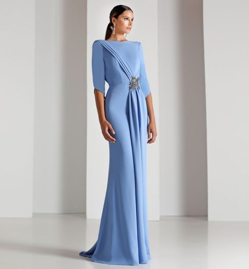 Light Sky Blue Half Sleeve Elegant Dress Women’s Classic Evening ...