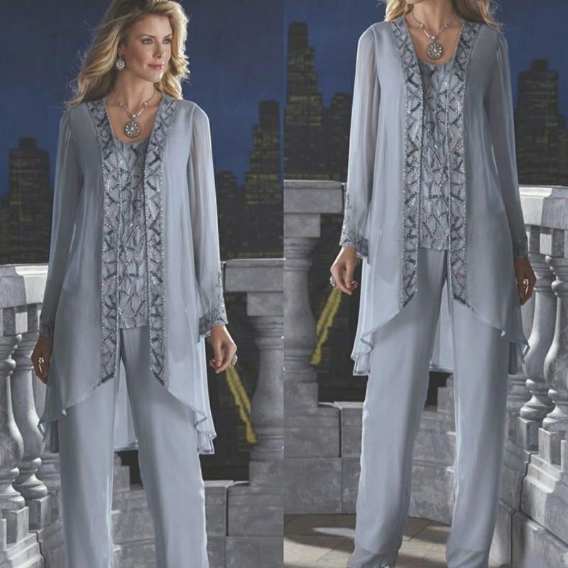 Mother Of The Bride Groom 3 Piece Pant Suit Silver – inoava.com