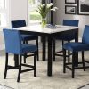 5 Piece Kitchen Counter Height Dining Table Set with Four Chairs, Faux Marble Tabletop, Blue/Black