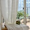 Modern White Striped Window Tulle Curtains for Living Room Geometric Solid Sheer Curtain for Bedroom Voile Net Curtains Binds