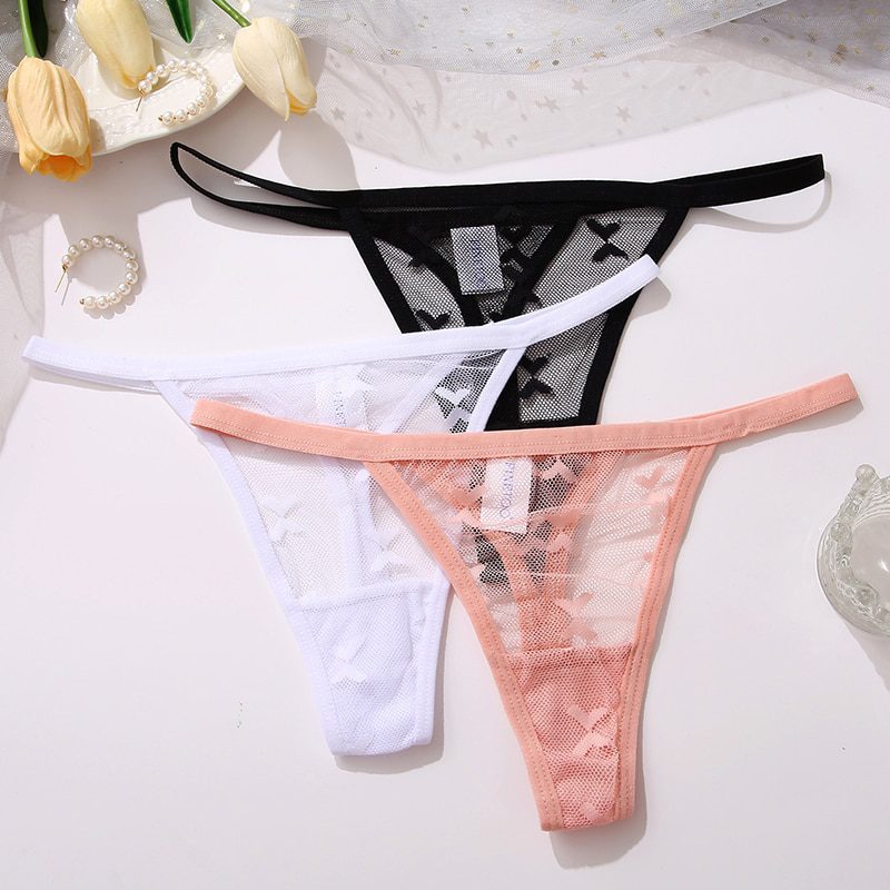 2PCS/Set Mesh G-String Women's Panties Transparent Underwear Women Seamless Thong Female Underpants Intimates Lingerie S-XL