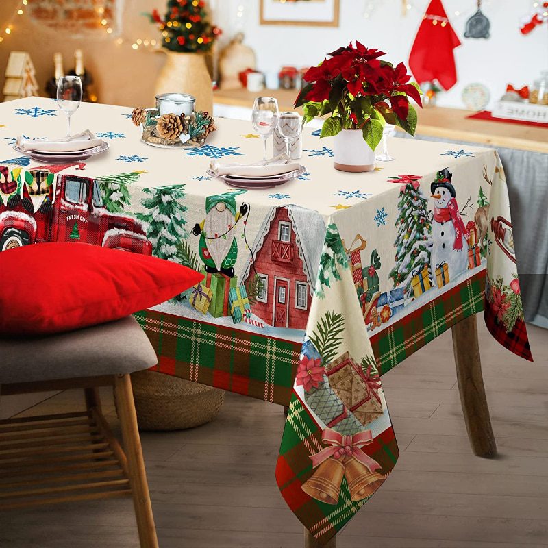 Christmas Tablecloths Rectangular Christmas Tablecloths Gnome Snowman Truck Decorations Table Covers Picnic Party Outdoor Dinner