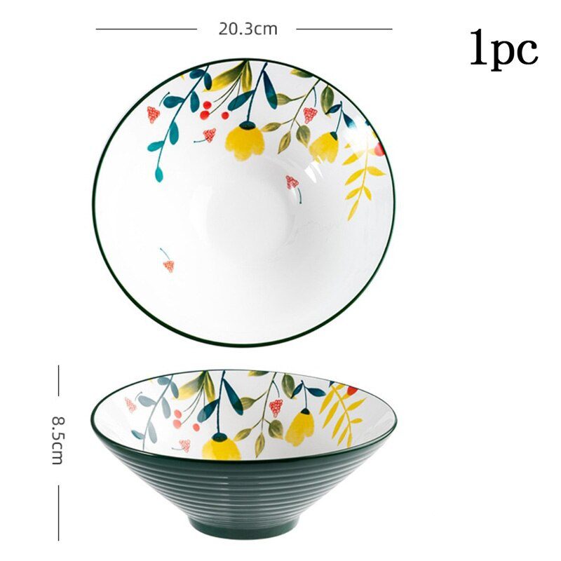 Flower Strawberry cartoon Japanese ceramic noodle soup bowl large household creative hat rice bowl noodles ramen Instant bowl