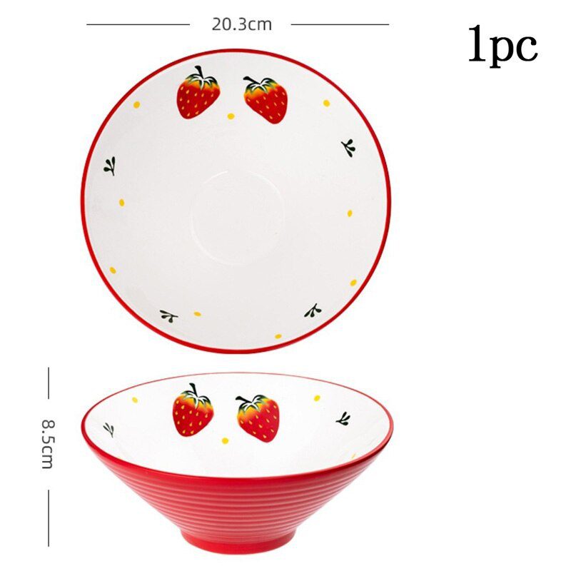 Flower Strawberry cartoon Japanese ceramic noodle soup bowl large household creative hat rice bowl noodles ramen Instant bowl