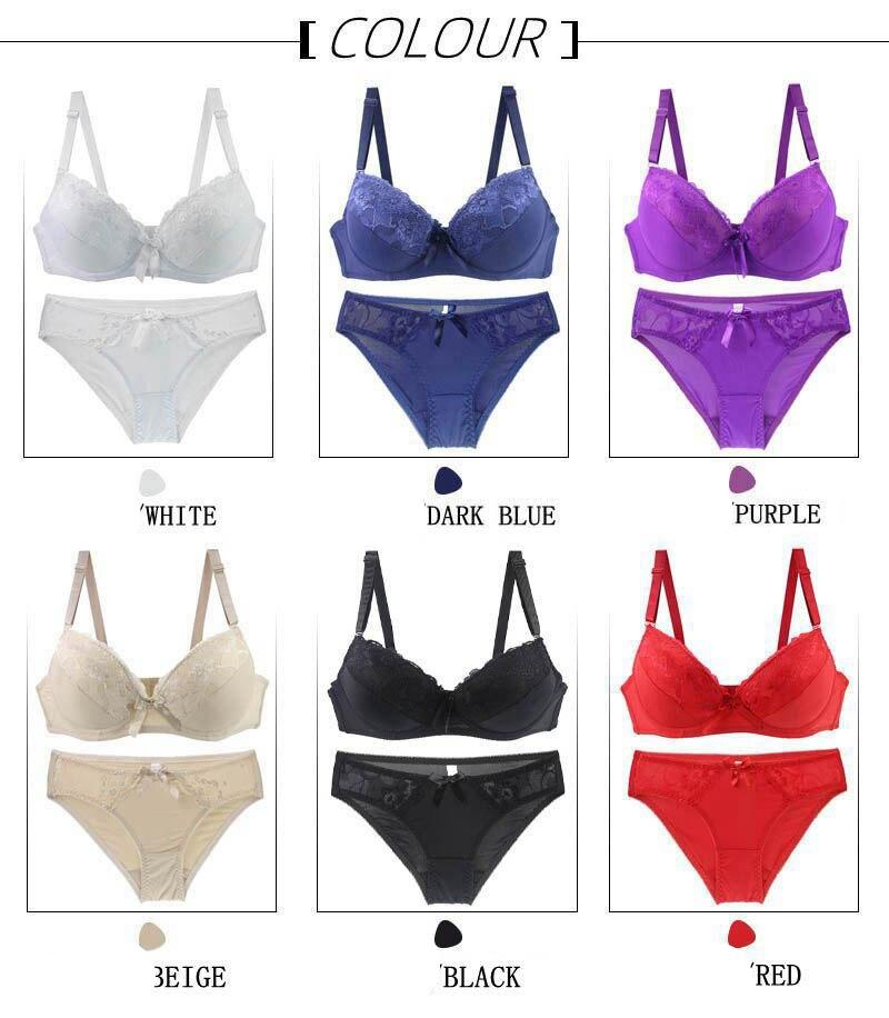 2021 New Women Push Up Bra Sets Intimates Lace Thongs Underwear Solid Bow 70-105 BCDE Cup Female Plus Size Lingerie