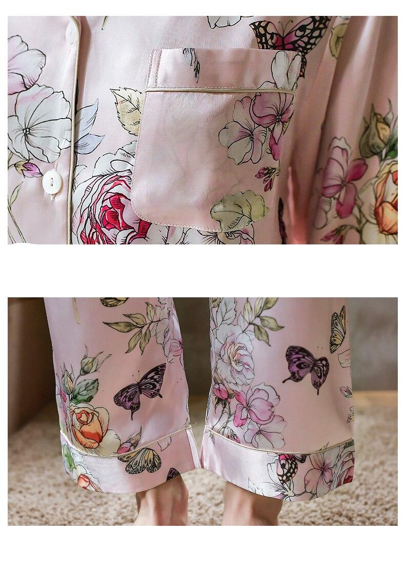 6A 22 MM 100% Mulberry Silk Pajamas Women Real Silk Pajama Sets Sleepwear Floral Printed Flower Long Sleeve Pyjamas Plus Size