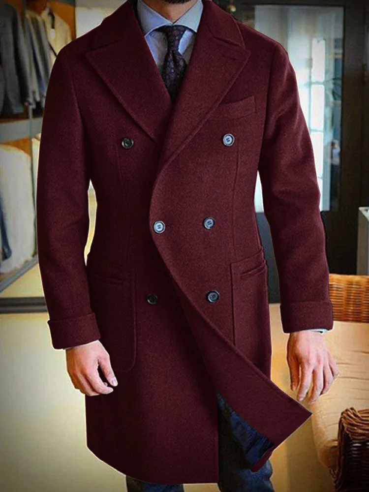 Men's Wool Coat Long Coat Lapel Double-breasted Men's Winter Coat