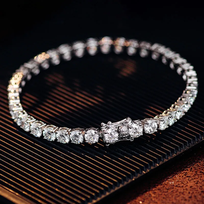 100% 18k Gold 3mm D Color Moissanite Tennis Bracelet Women 4 Prong Moissanita Diamond Chain Link Bracelet Pass Test Ins Jewelry