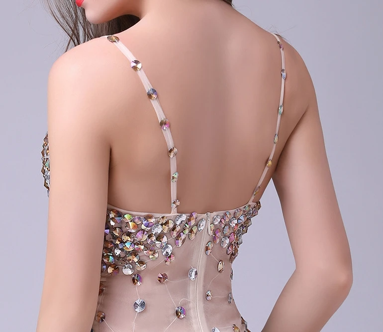 Luxury Illusion Short Prom Dresses 2024 Full Beaded Crystal Straps Women Formal Party Evening Birthday Party Gown Robe De Soiree